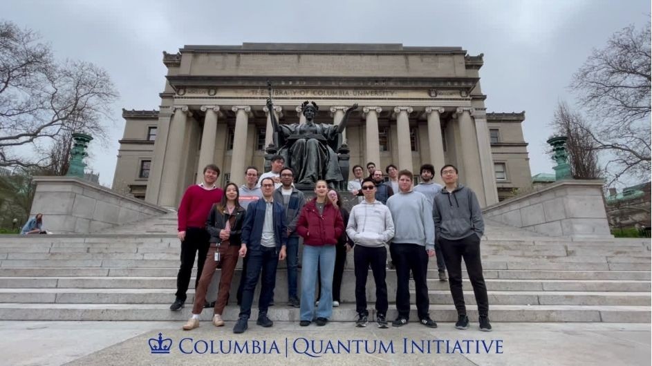 A group of quantum Columbians in front of Alma statue, Low Library, Columbia University