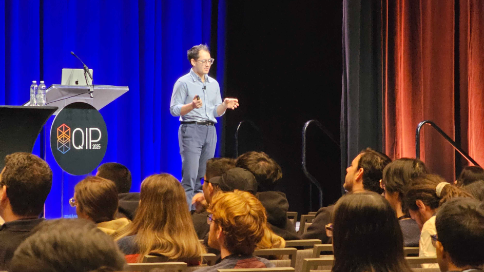John Bostanci gives a plenary talk at QIP 2025. 