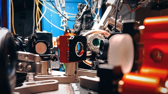 In Columbia physicist Tanya Zelevinsky's lab, an experimental set up to use lasers to cool atoms and molecules 