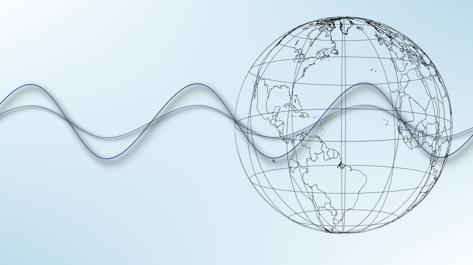 Waveforms and globe on blue background