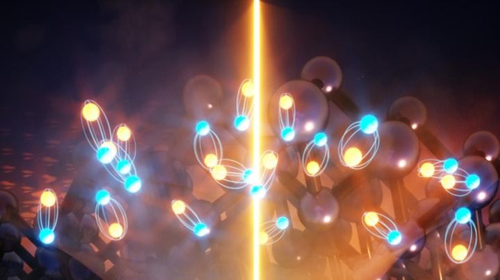 An optically excited gas of electronic carriers confined to the planes of the layered van-der Waals semiconductor tungsten diselenide is shown. The consequent hyperbolic response permits passage of nanolight. CREDIT Ella Maru Studio An optically excited gas of electronic carriers confined to the planes of the layered van-der Waals semiconductor tungsten diselenide is shown. The consequent hyperbolic response permits passage of nanolight. CREDIT Ella Maru Studio