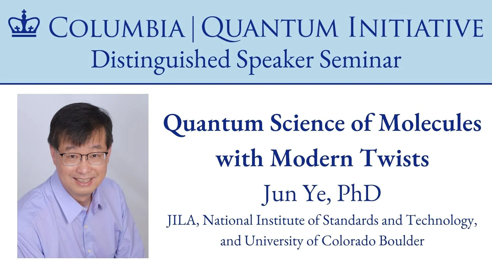 Headshot of Jun Ye with seminar title