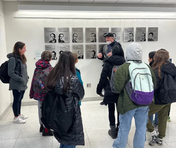 Students looking at the "Wall of Fame"