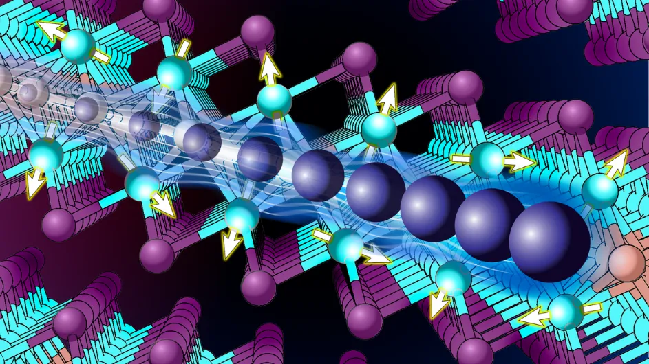 Heavy electrons moving through a crystal of a new 2D material, CeSiI, made by chemists in the lab of Columbia University's Xavier Roy. 