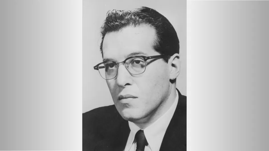Black & white photograph of Julian Schwinger