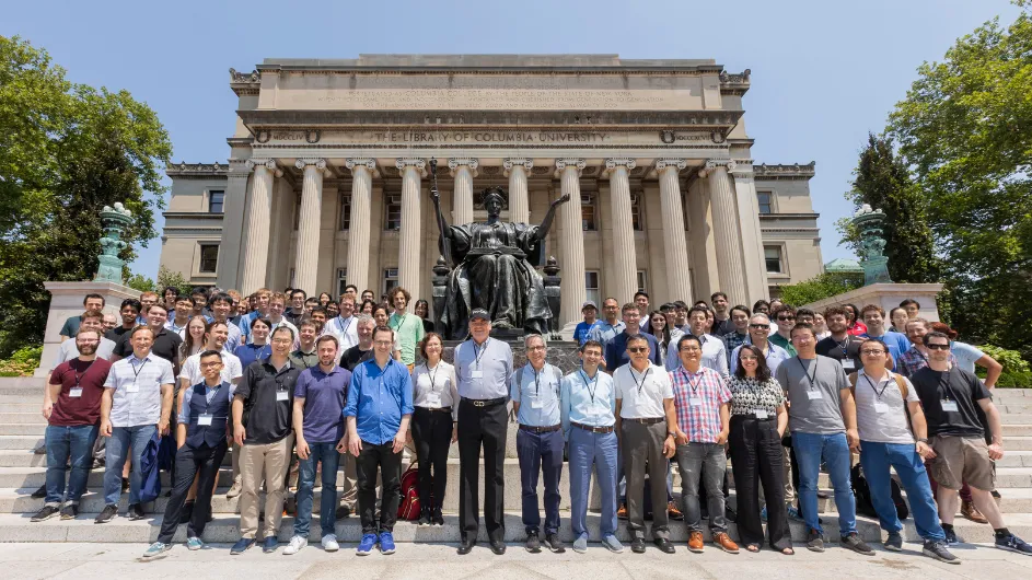 The Department of Energy-funded Energy Frontier Research Center on Programmable Quantum Materials team in front of Alma and Low Library at Columbia University. 