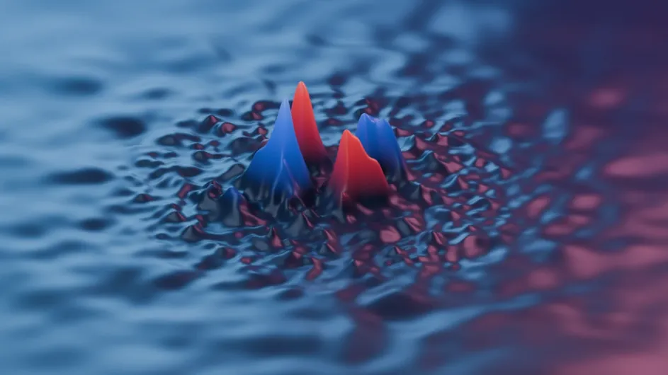 Peaks representing electron waves becoming trapped in a small area inside a larger body of water