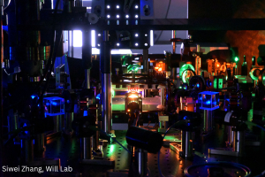 The TweeSr experiment in the Will Lab, which will one day be integrated into a much larger quantum network. Credit: Siwei Zhang, Will Lab Optical table
